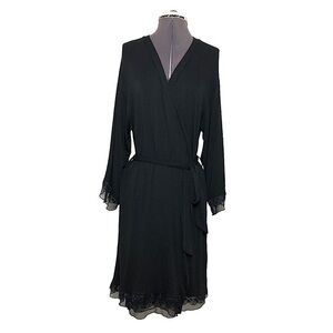 Vince Camuto Stretchy Soft Knit Lace Trim Flattering Sexy Black Robe M